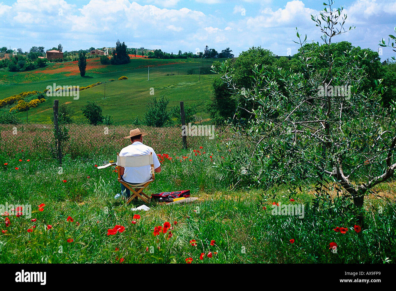 Landscapist, typ. landscape, near Montepulciano Tuscany, Italy Stock Photo