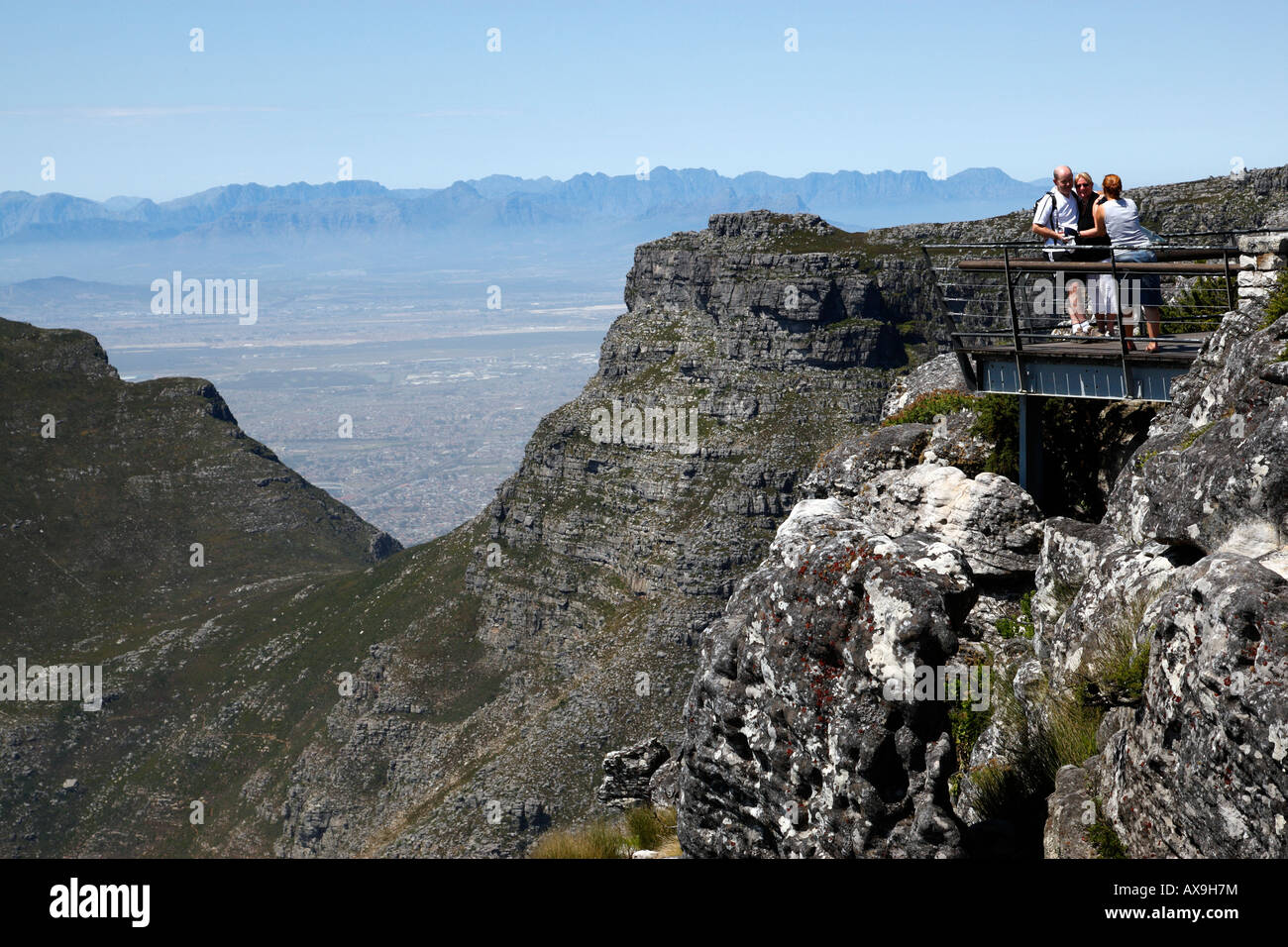 tourists at a lookout point on top of table mountain table mountain
