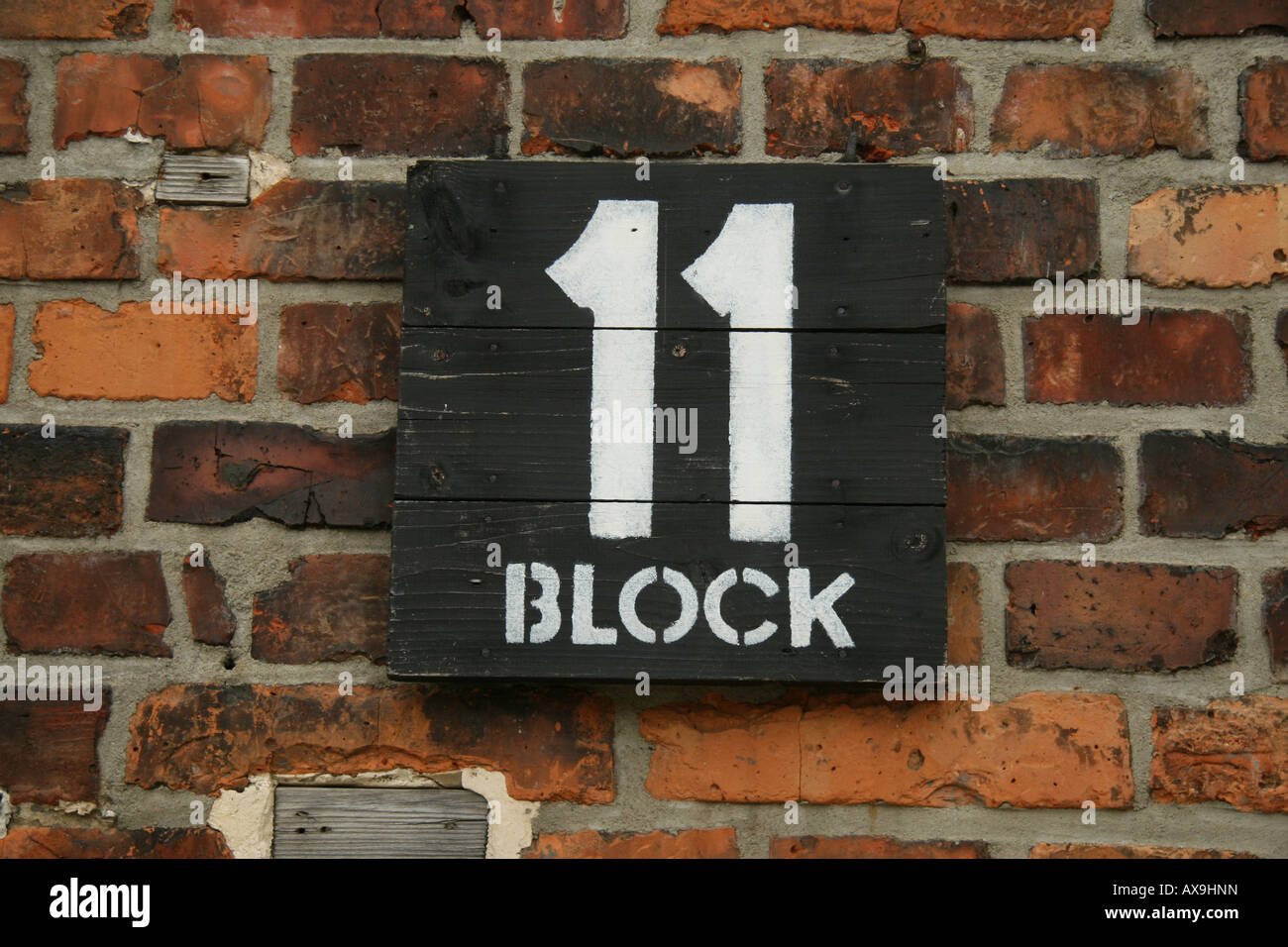 Entrance sign to Block 11, Auschwitz-Birkenau Museum, Oswiecim, Poland. Stock Photo