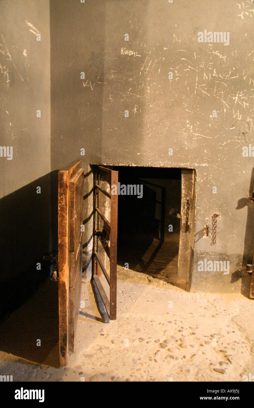 The floor level entrance hatch to a punishment cell in Block 11, Auschwitz-Birkenau Museum, Oswiecim, Poland. ISO3200 Stock Photo
