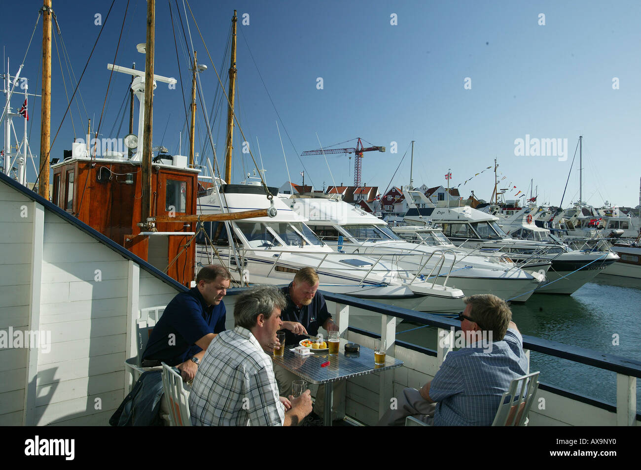 Cafe Laternen at the harbour, Skudeneshavn, Rogaland, Norway Stock Photo