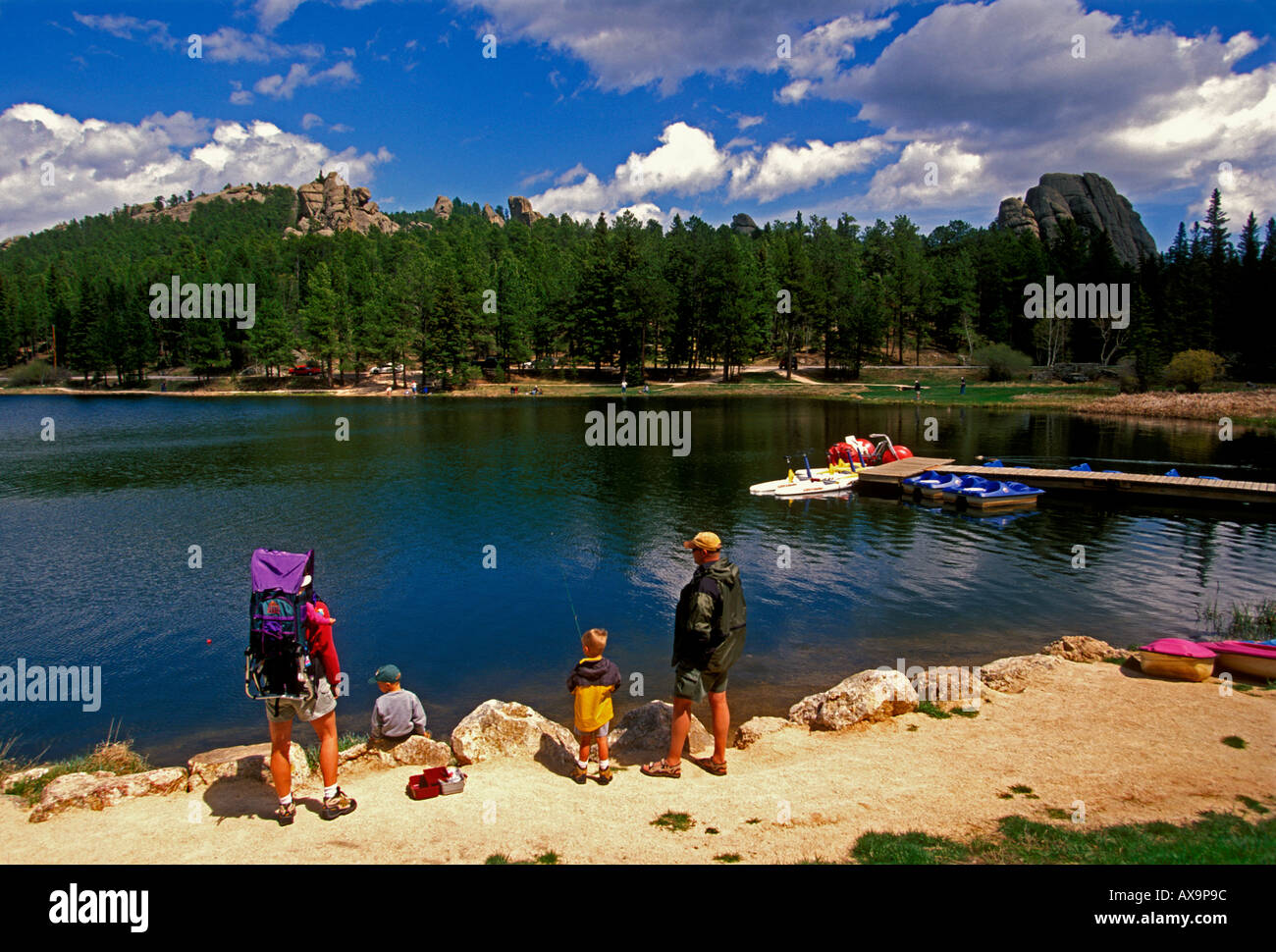 people, mother, father, children, family, fishing, family vacation, Sylvan Lake, Custer State Park, Black Hills, South Dakota, United States Stock Photo