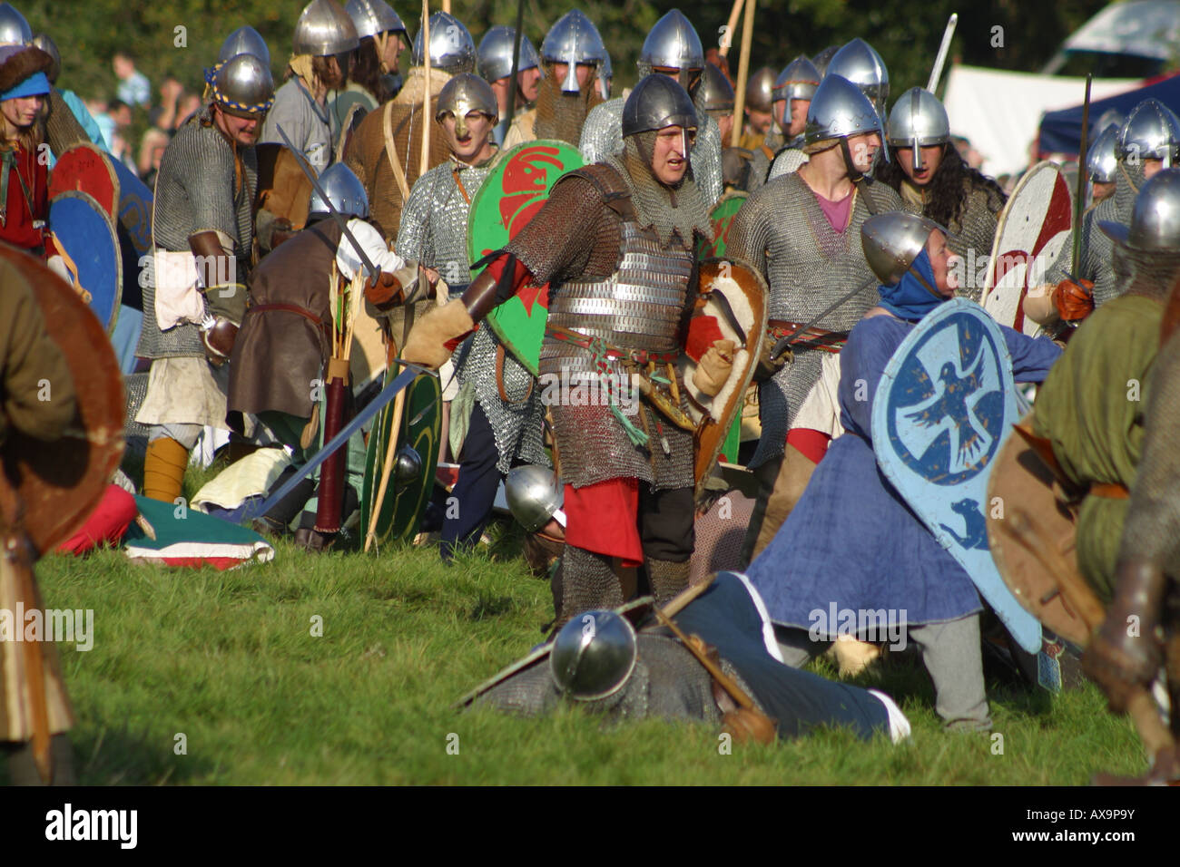 normans saxons fighting battle medieval infantry of hastings east sussex england Stock Photo