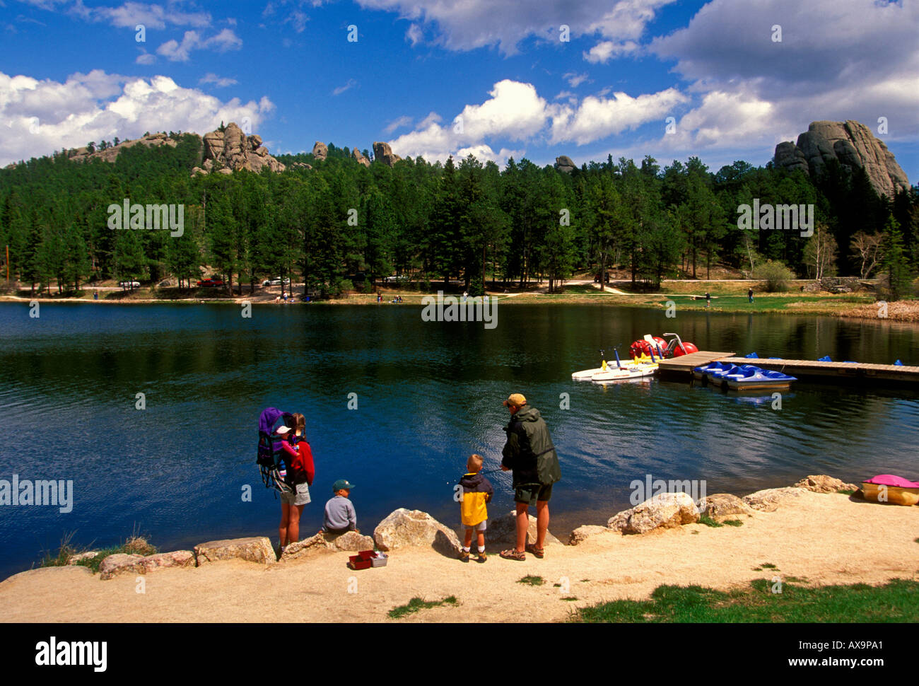 people, mother, father, children, family, fishing, family vacation, Sylvan Lake, Custer State Park, Black Hills, South Dakota, United States Stock Photo