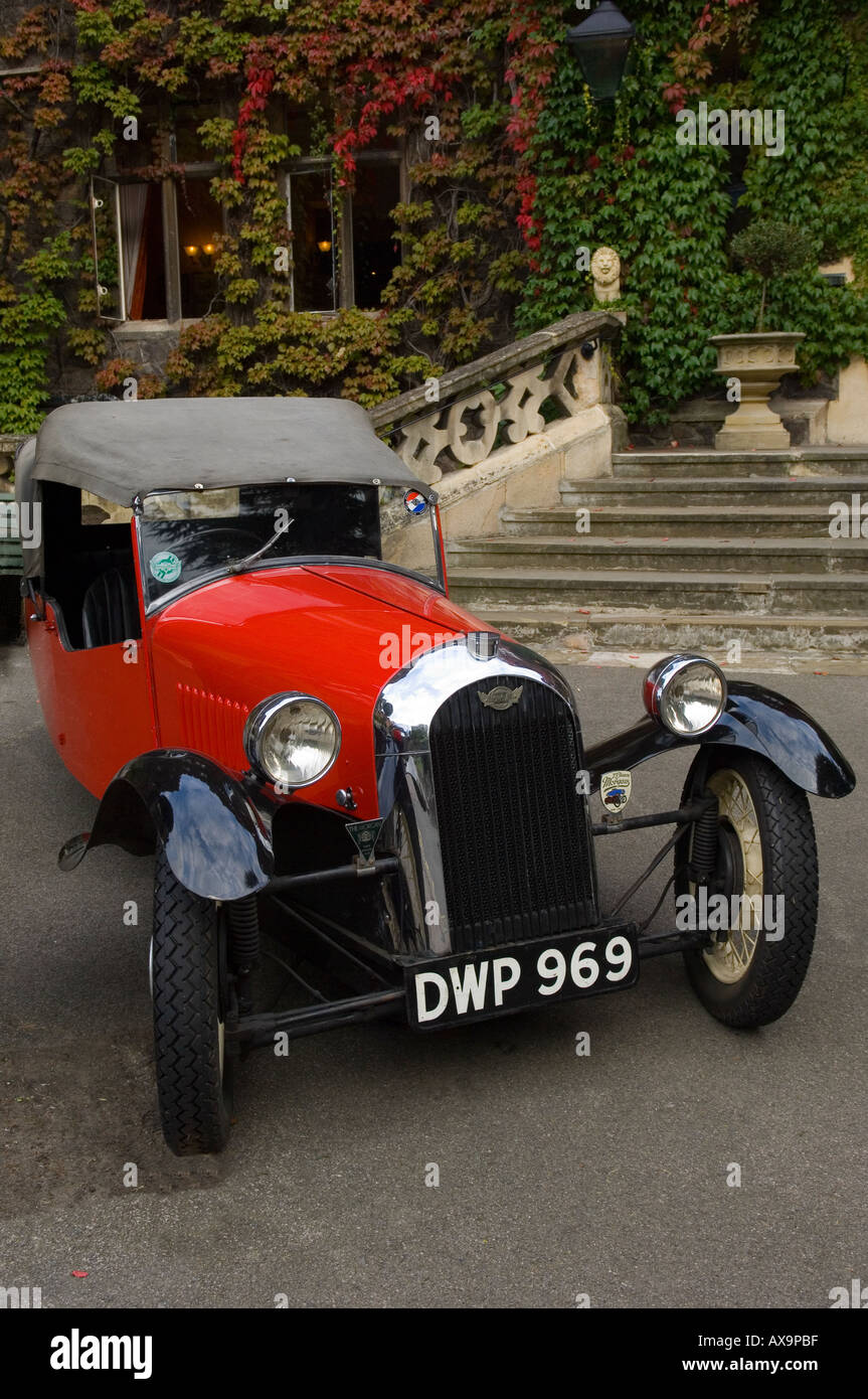 Morgan three wheeler car at the Malvern Abbey hotel in Worcestershire England Stock Photo
