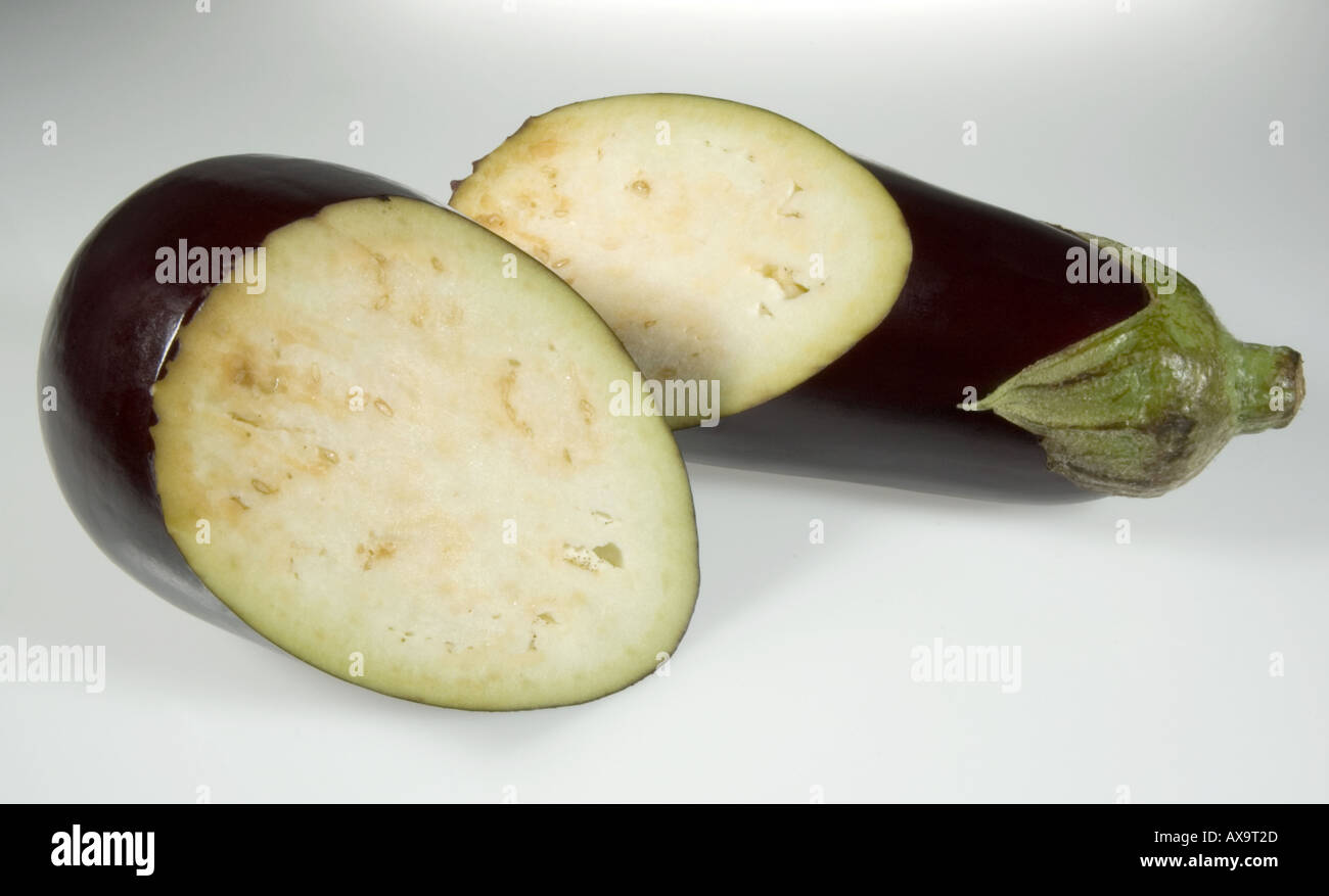 Cross section of a ripe aubergine Stock Photo