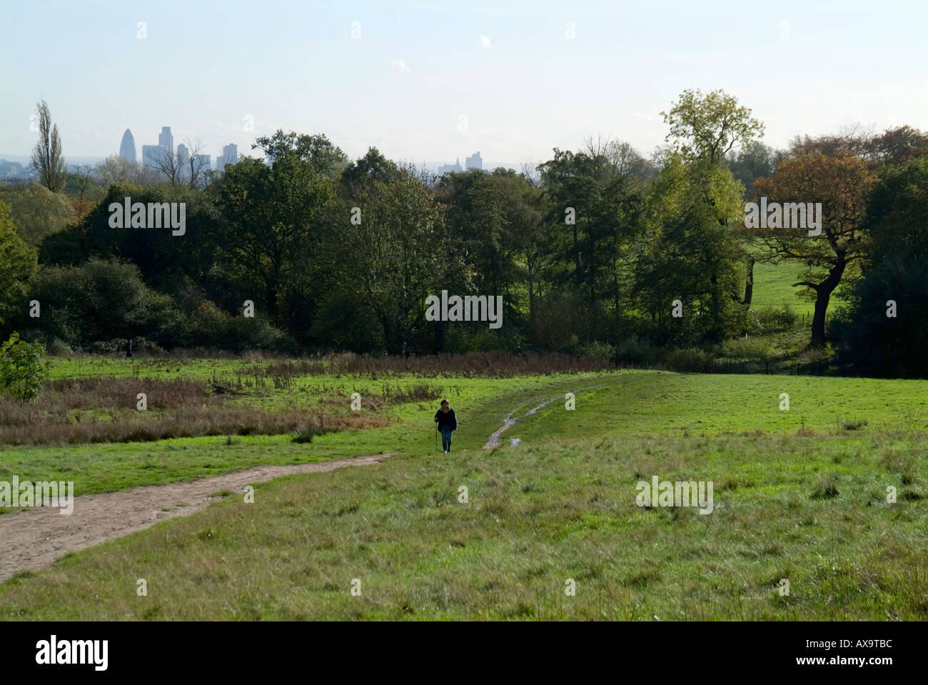 A popular path through South Meadow on Hampstead Heath linking Kenwood and Highgate ponds Stock Photo