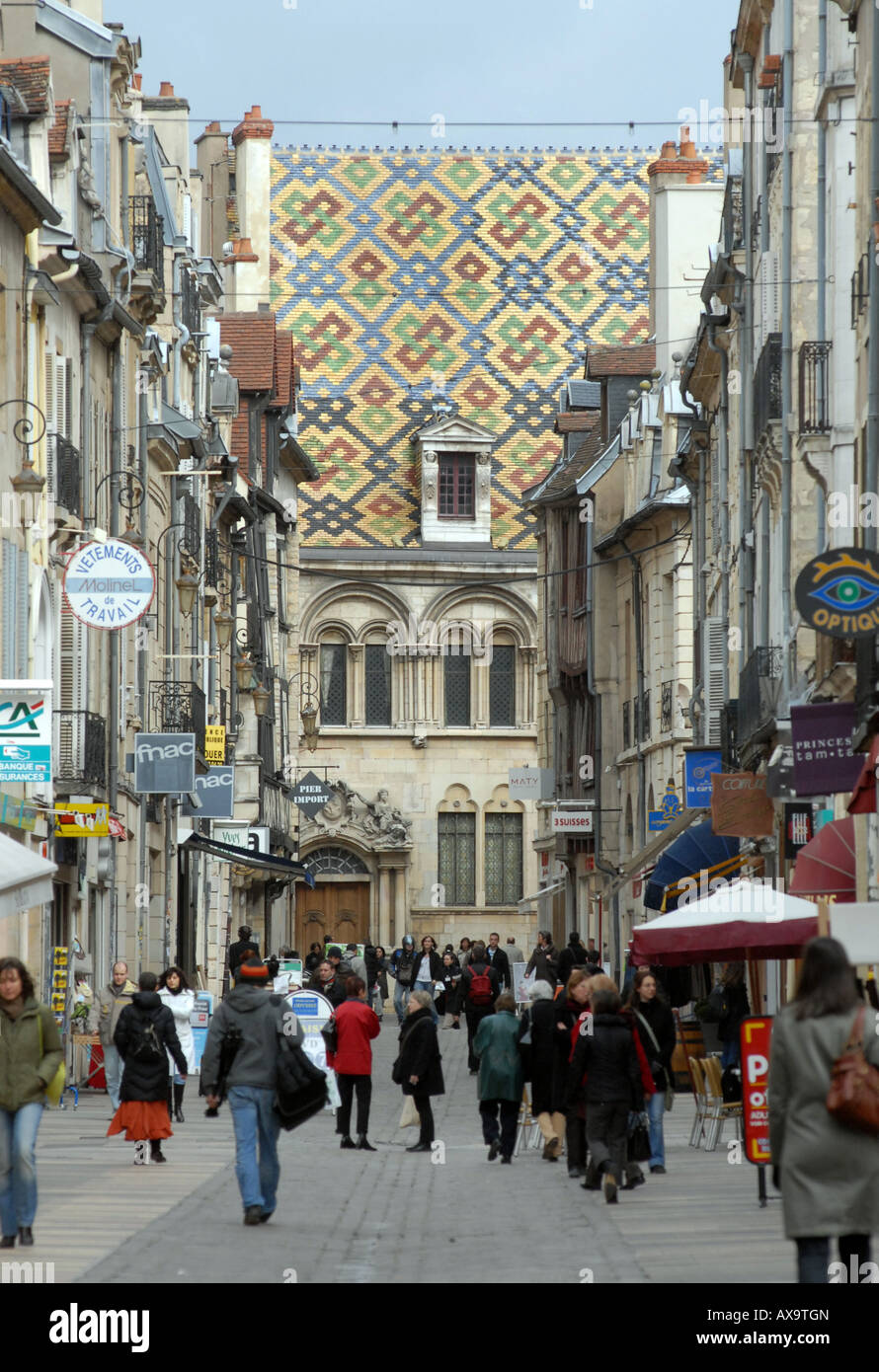 Typical glazed tile roof in Dijon, Burgundy, France. Stock Photo