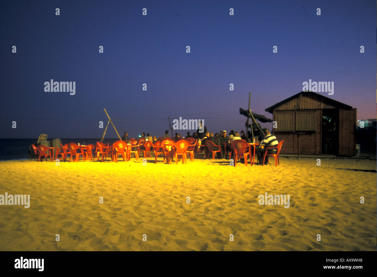 Beach Bar At Night Playa Barceloneta Barcelona Spain