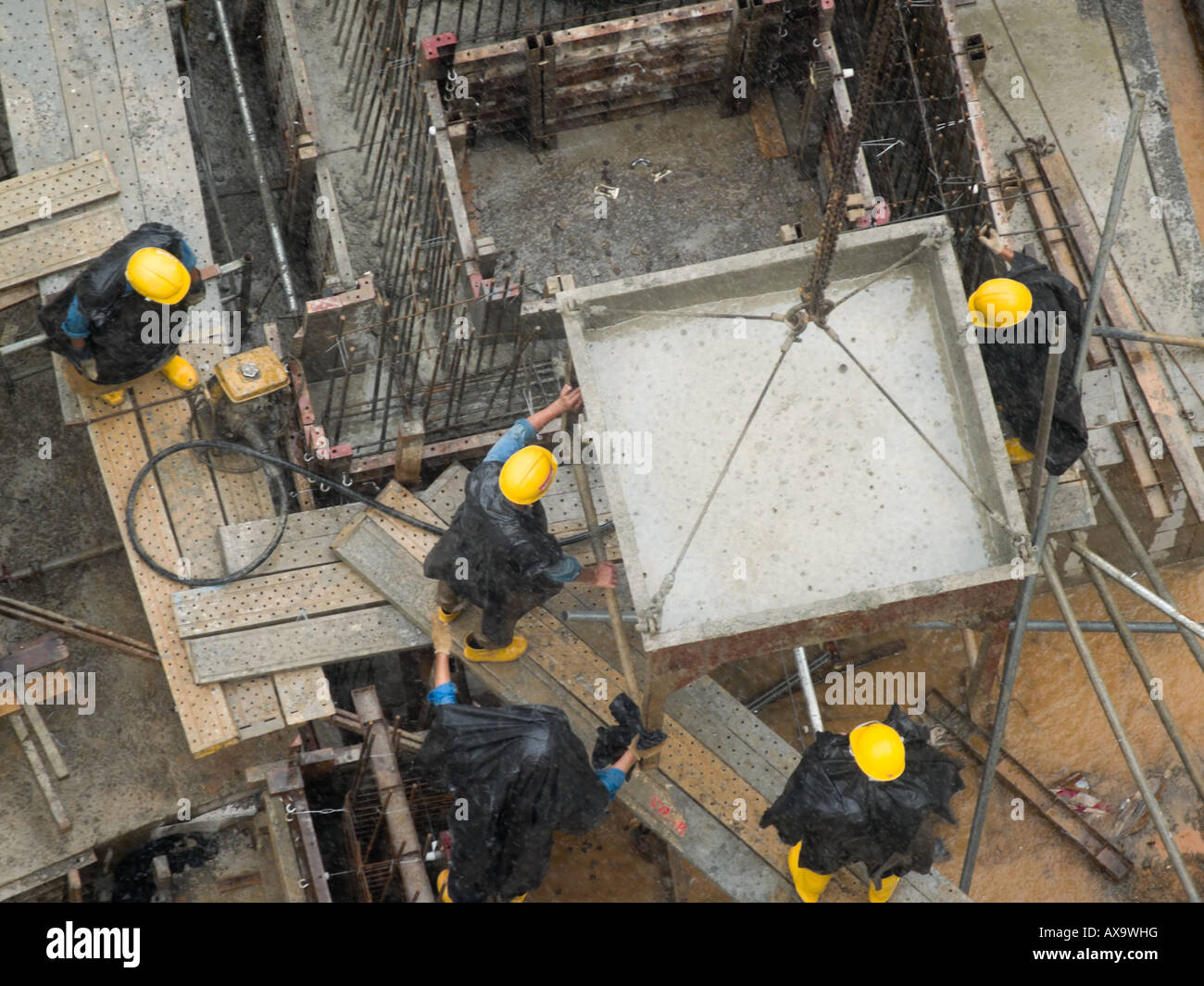 Pouring Concrete in the Rain Stock Photo Alamy