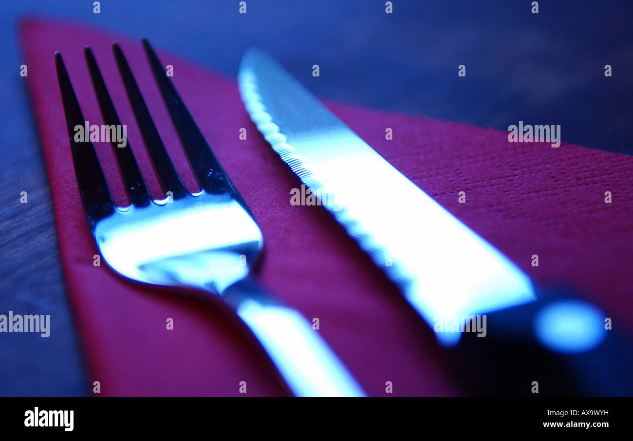 Silverware in a restaurant Stock Photo Alamy