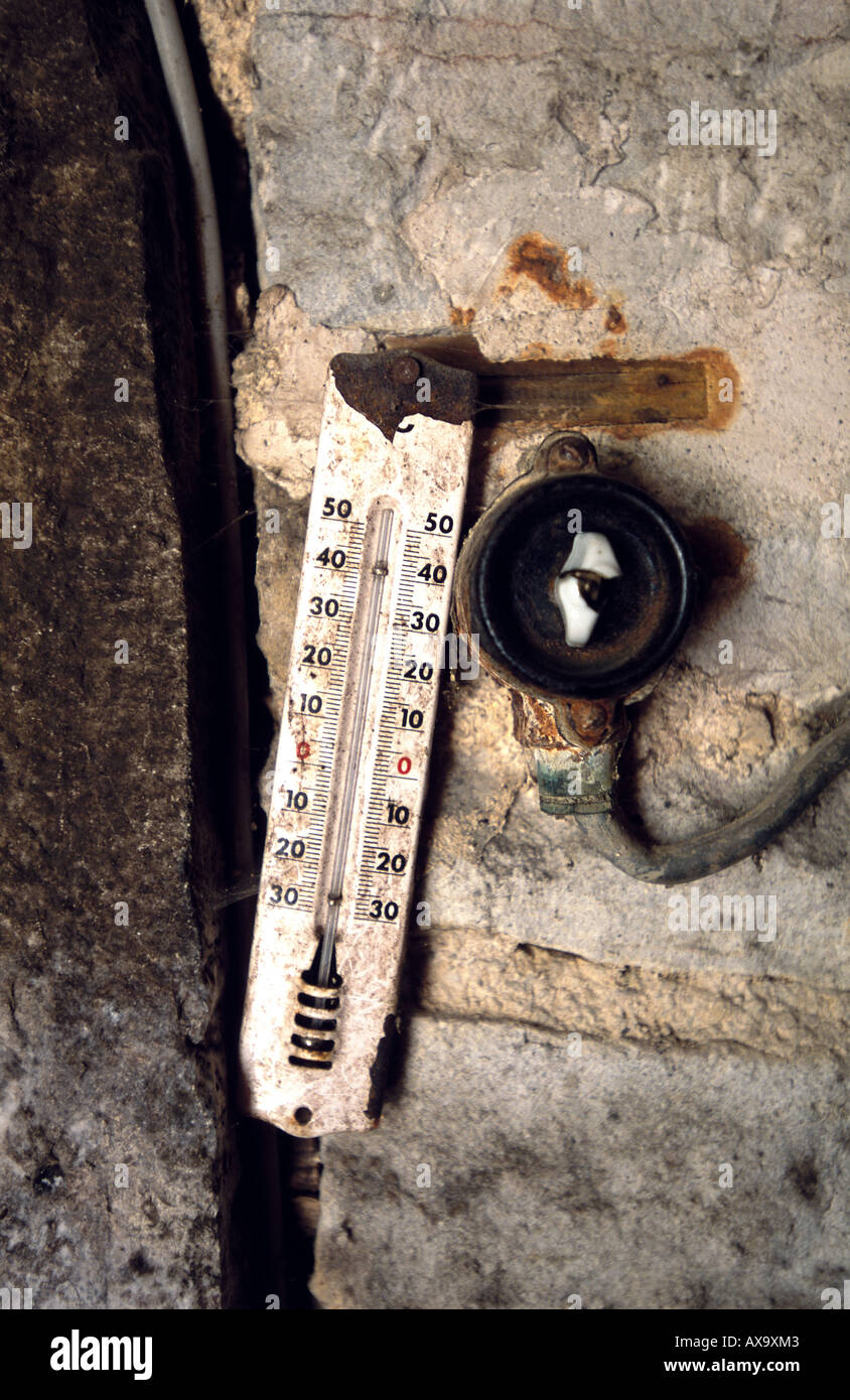 Thermometer, wine cellar, Nuits St Burgundy, France Stock