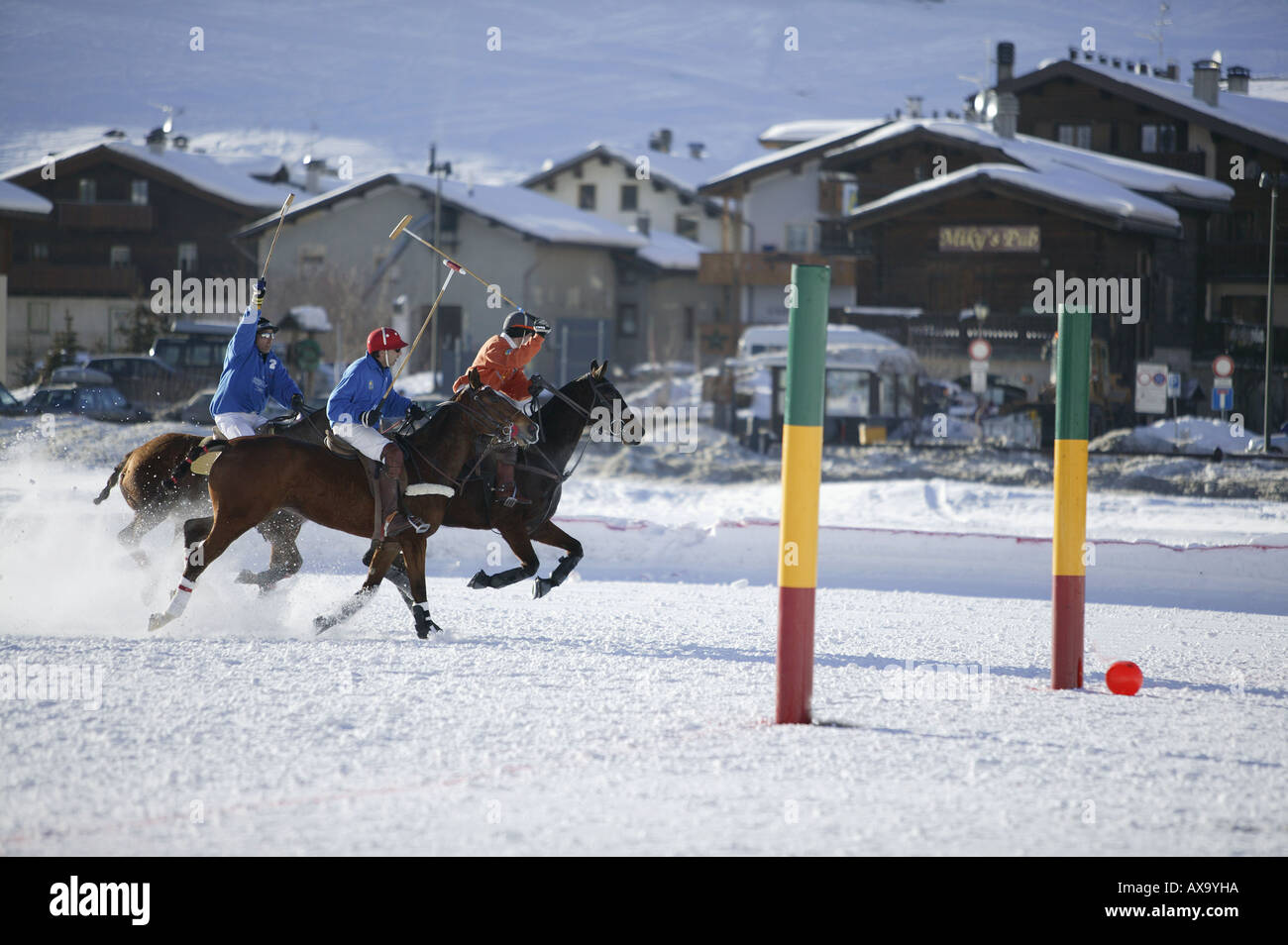 Polo on snow, International tournament in Livigno, Italy Stock Photo