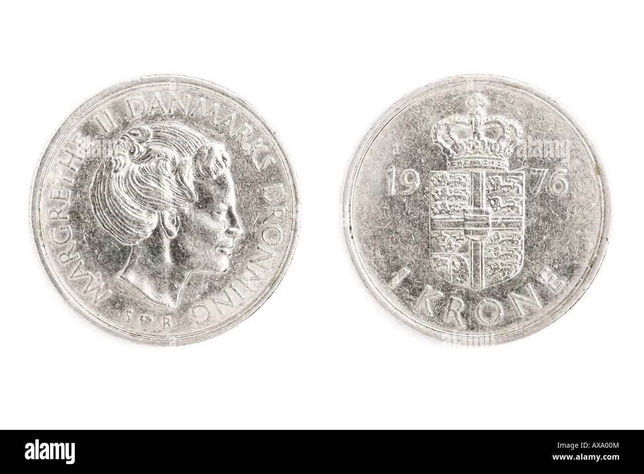 Danish One Krone Coin (1976) Stock Photo
