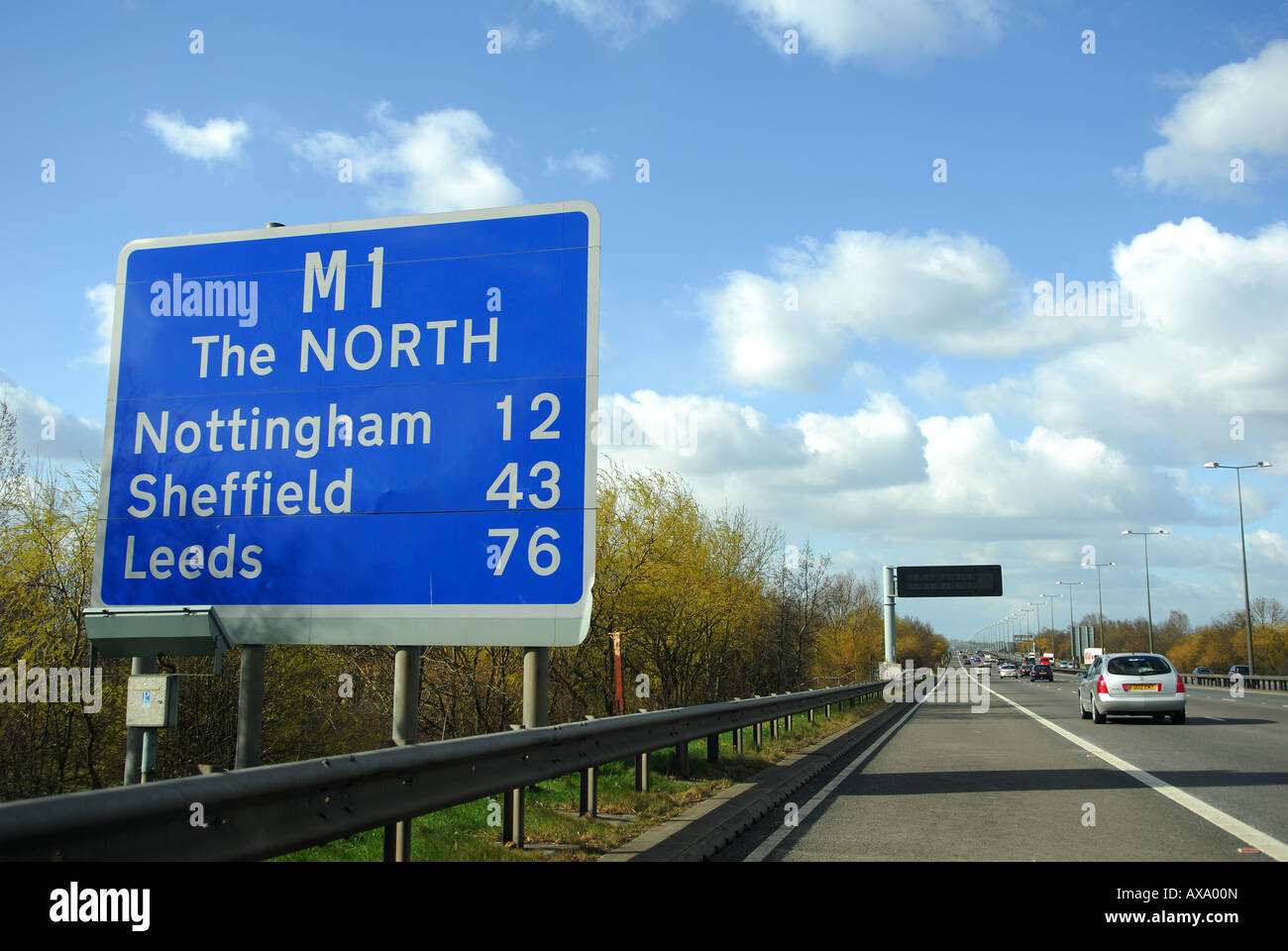 M1 Motorway Sign Northbound. Stock Photo