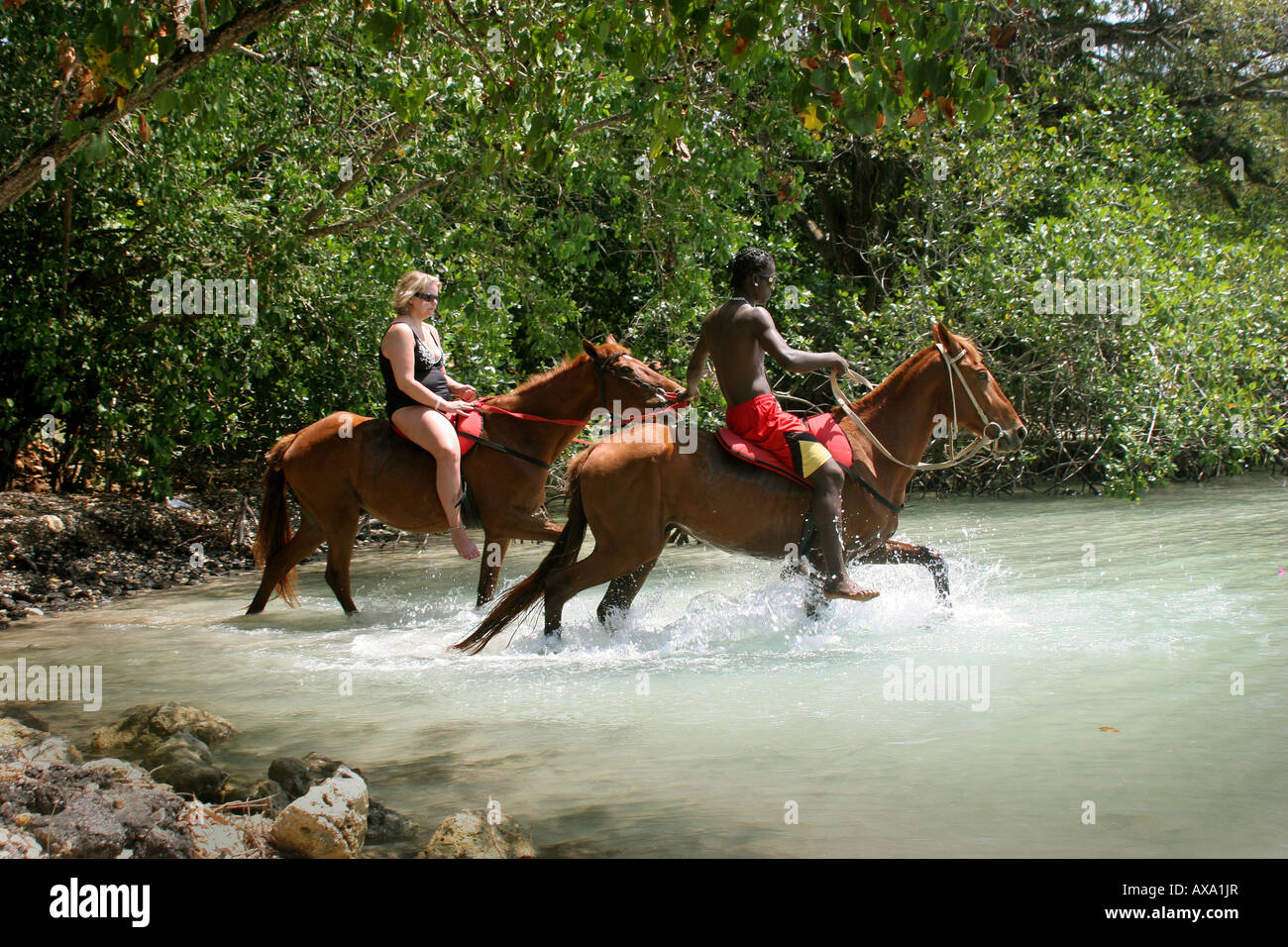 Horse Riding on the Beach at Rhodes Hall Plantation Negril Jamaica Stock Photo Alamy