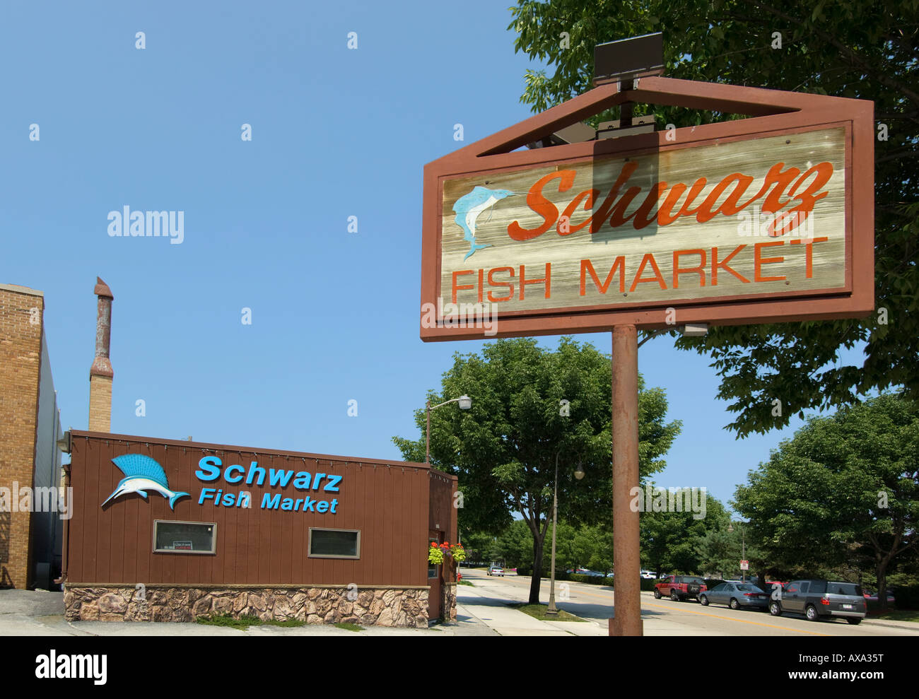 Schwarz Fish Market selling fresh fish in the Great Lakes harbor town