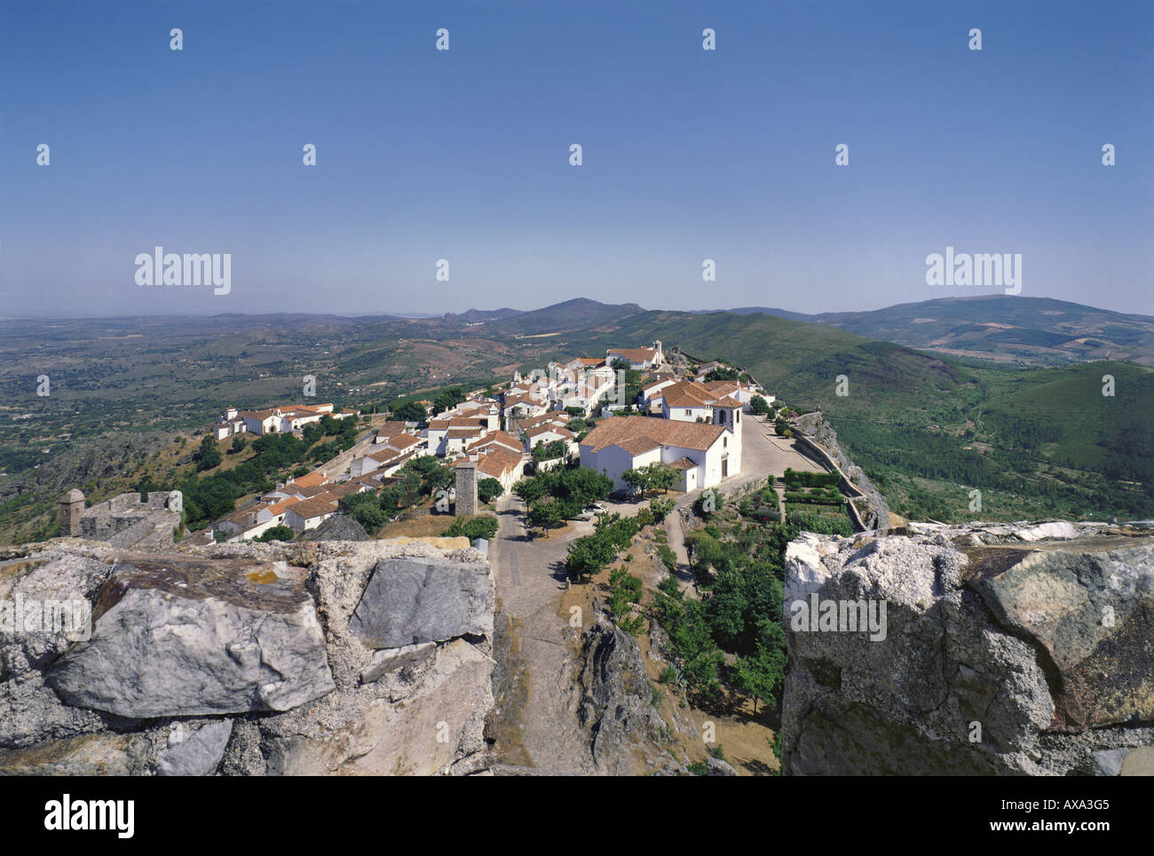 Portugal the Alto Alentejo district; Marvão, medieval walled town from the castle ramparts Stock Photo