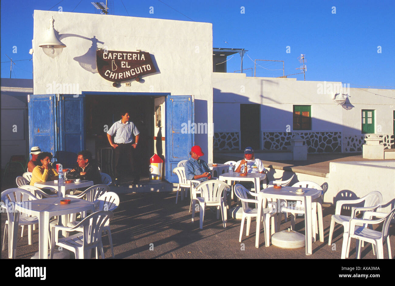 Cafeteria El Chiringuito, Caleta del Sebo, La Graciosa, Kanarische Inseln Spanien, near Lanzarote Stock Photo