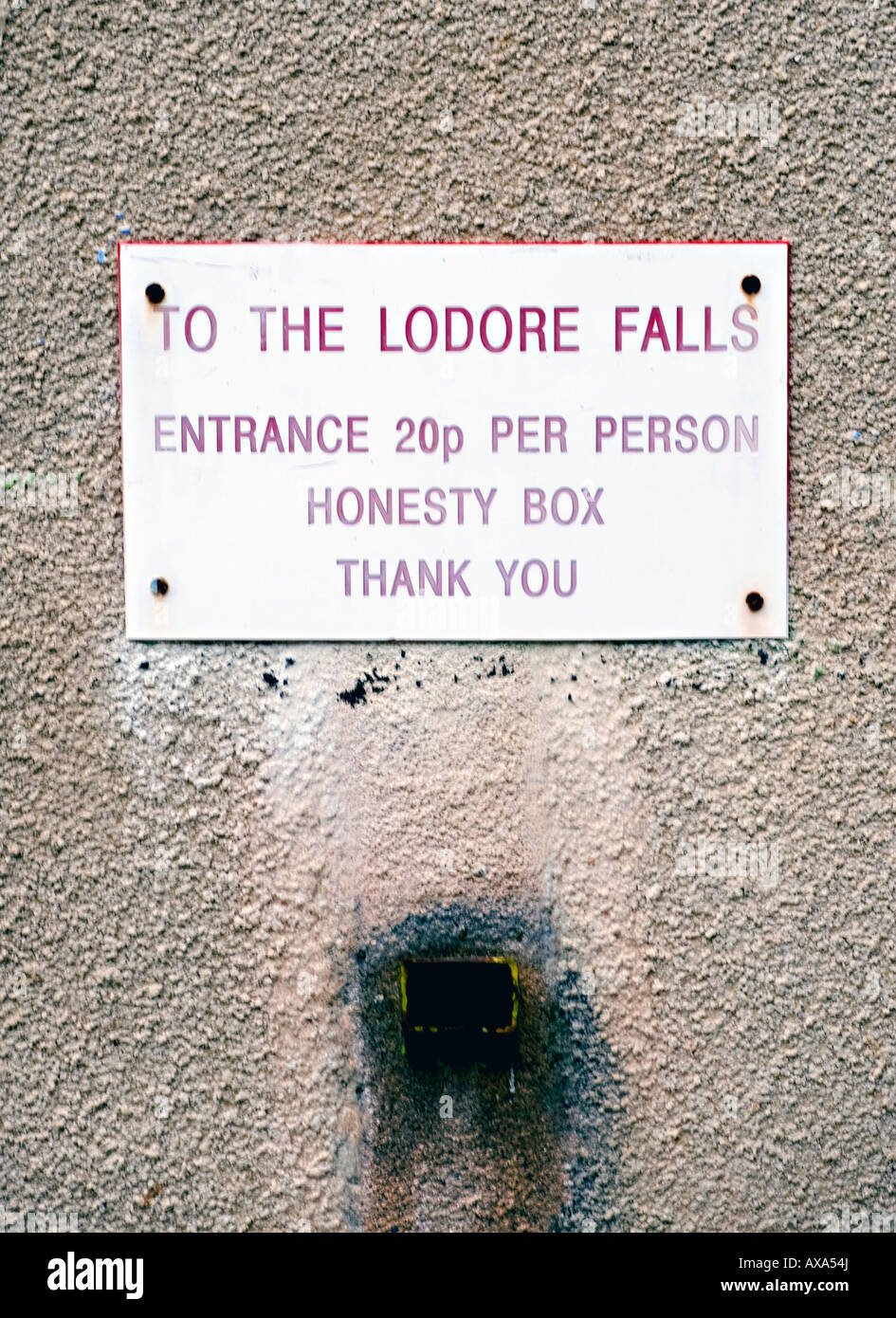 A sign near the Ladore Falls in the English Lake District Stock Photo