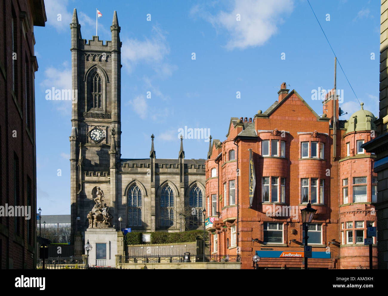 Oldham Parish Church and Greaves Arms Public House Stock Photo Alamy
