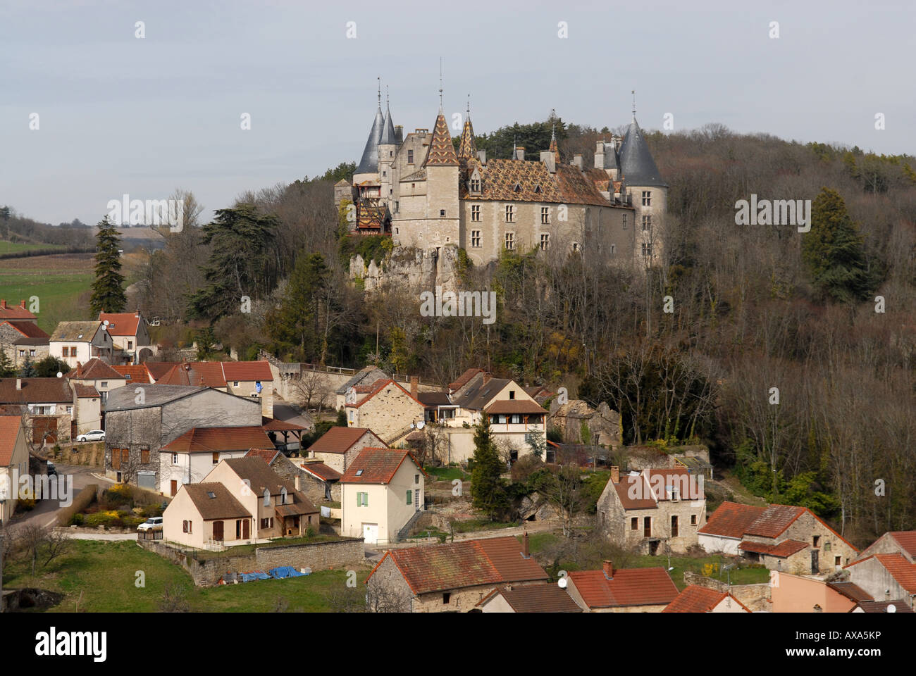 Chateaux Rochepot in Burgundy France Stock Photo