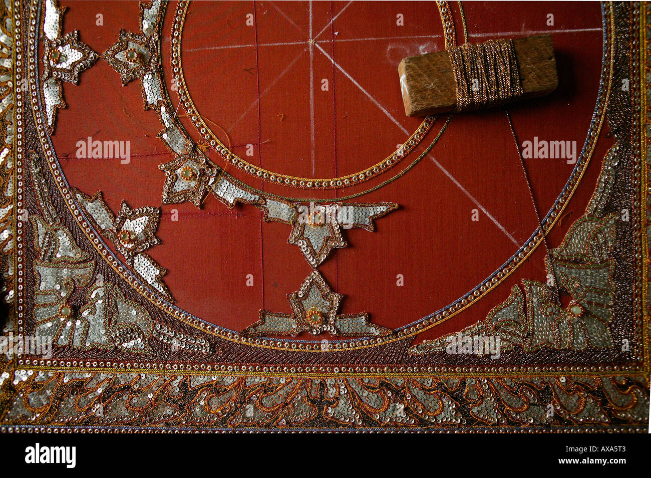 Detail of an embroidery work, Nahaufnahme, Stickerei, Tapisserie, Feinarbeit an einem Wandteppich Stock Photo