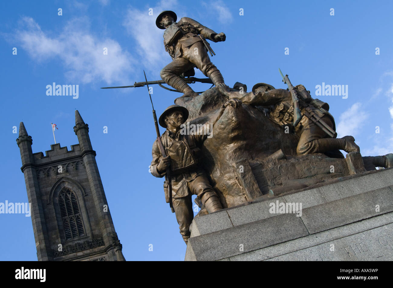 Oldham Parish Church tower and war memorial Stock Photo Alamy