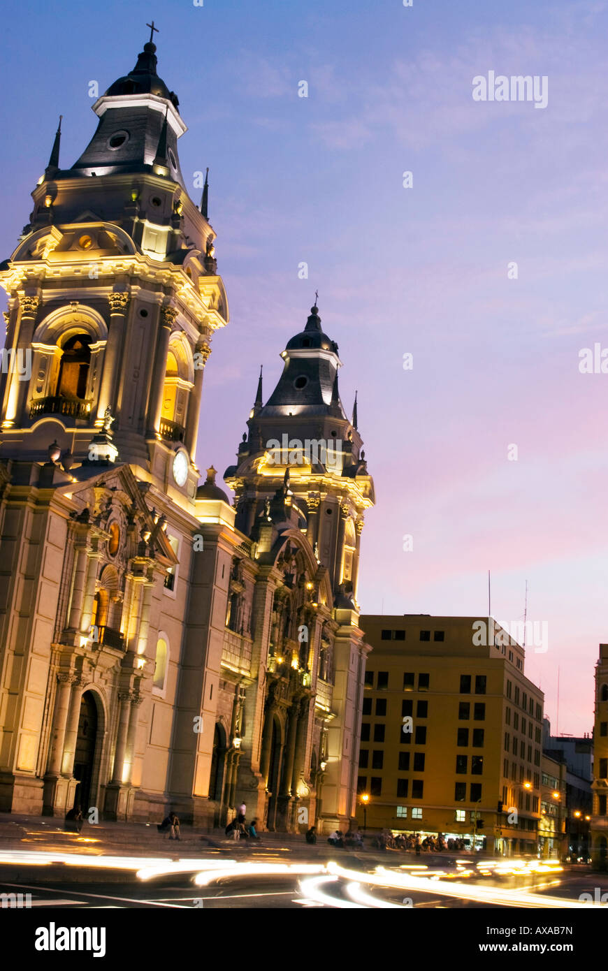 catedral on plaza de armas mayor lima peru night scene with movement ...