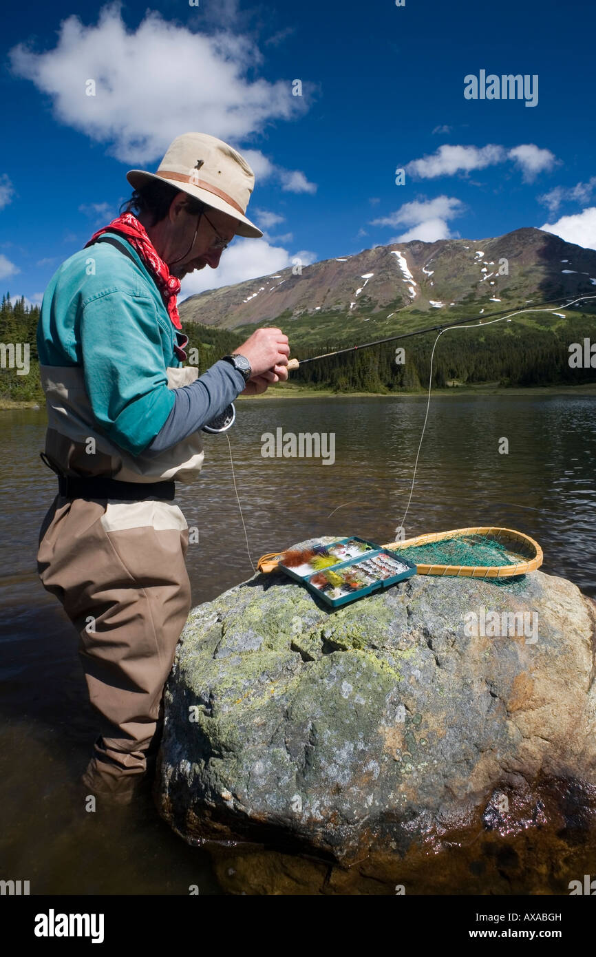 Flyfisherman at Silvern Lake Smithers BC Stock Photo Alamy