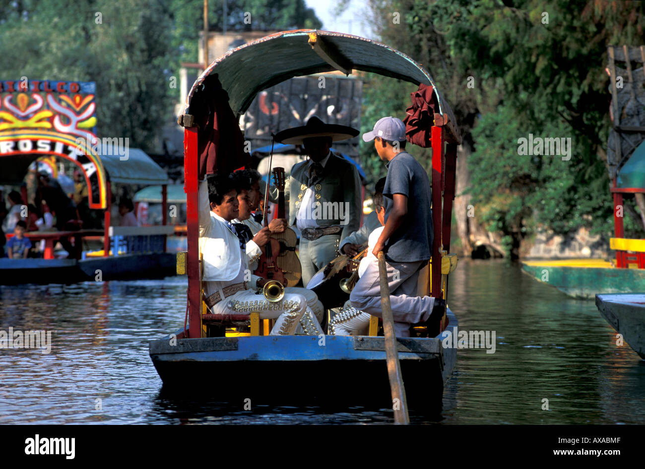 Auf den Kanaelen von Xochimilco, Mittelamerika Mexico Stock Photo