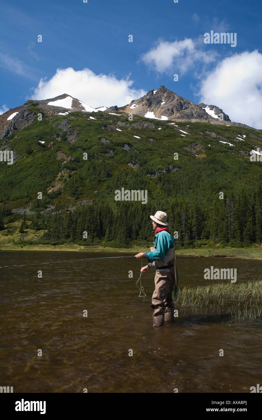 Flyfisherman at Silvern Lake Smithers BC Stock Photo Alamy