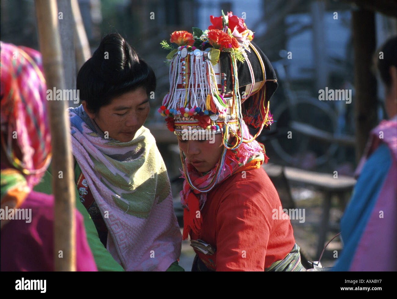 Frauen auf dem Markt, Muang Sing Prov. Luang Nam Tha, Laos Stock Photo