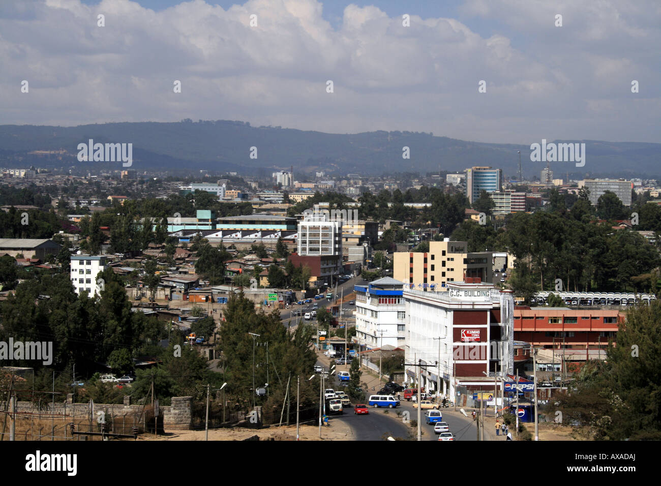 Southwest Addis Ababa (Old Airport), looking towards the Entoto Mountains, Ethiopia Stock Photo