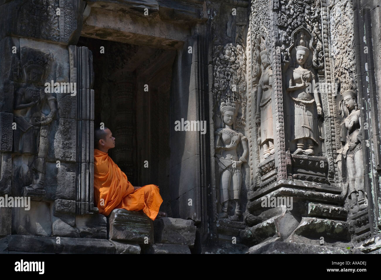 Monk at Thommanon Temple Angkor Cambodia Stock Photo