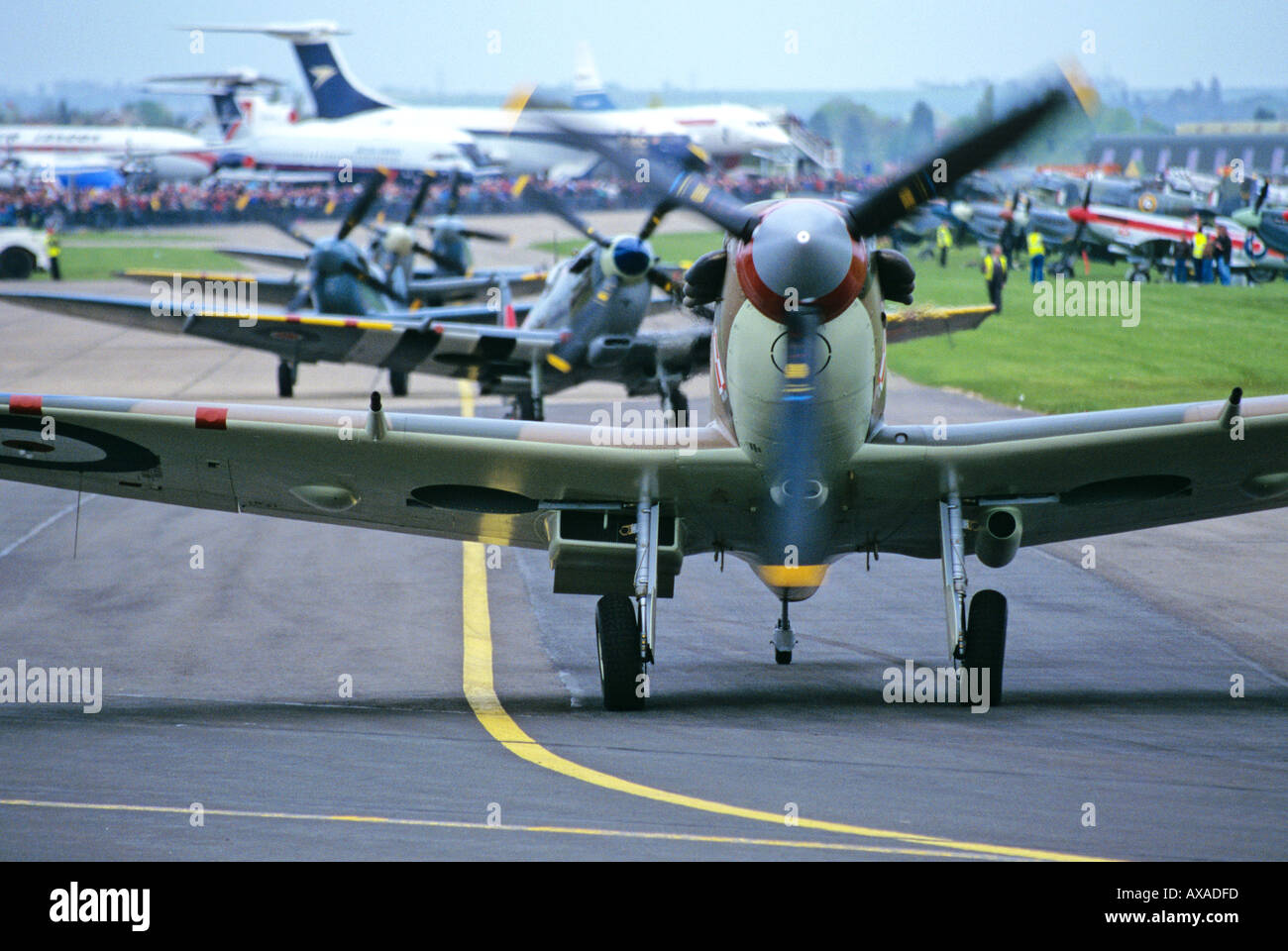 Spitfires at Duxford Airfield Cambridgeshire England Stock Photo