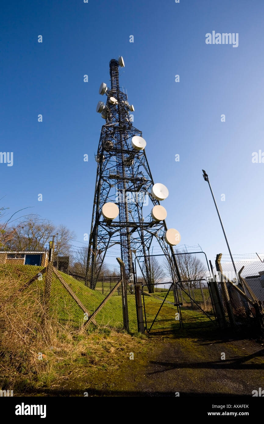 A BT relay mast with satellite dishes on the tower Stock Photo Alamy