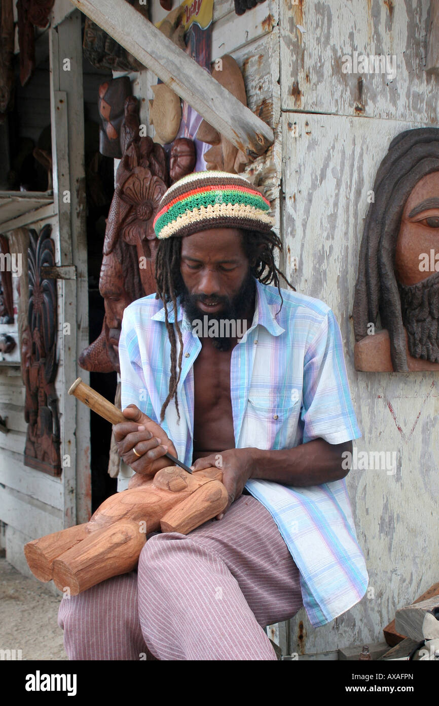 Rastafarian Wood Carver Craft Market Negril Jamaica Stock Photo Alamy