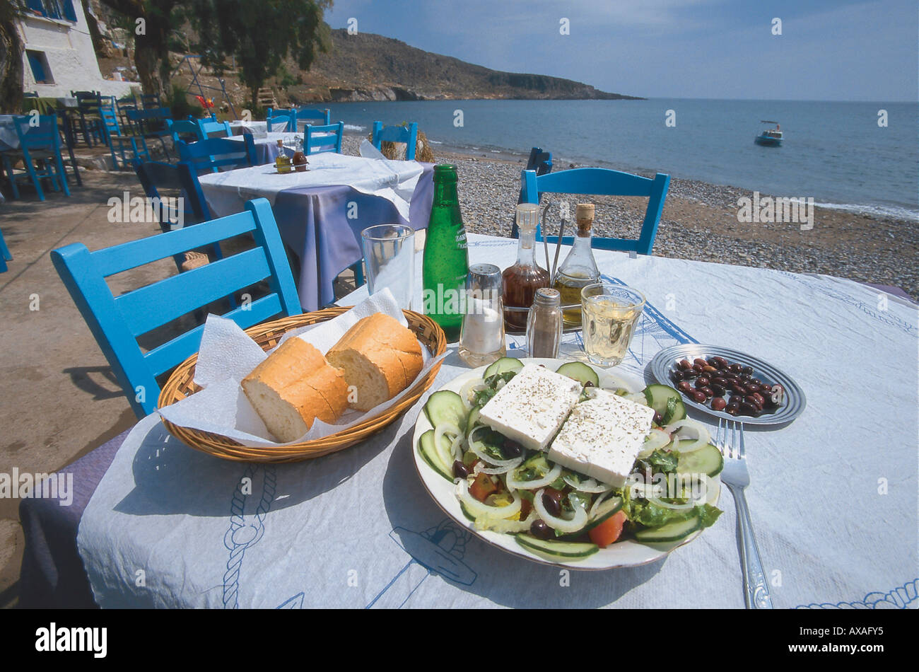 Gedeckter Tisch, Restaurant, Kreta Griechenland Stock Photo
