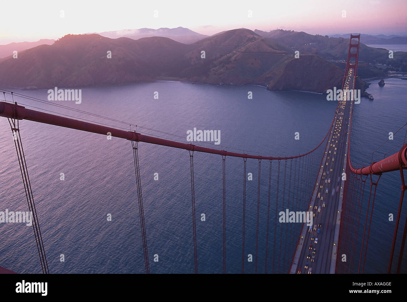 Golden gate bridge at sunset aerial view, san francisco hi-res stock ...