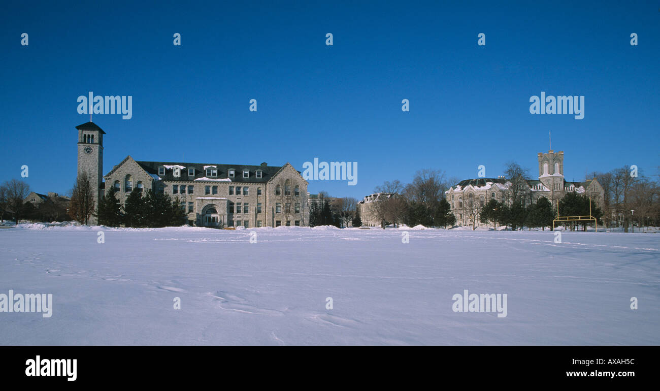 Queens University Campus in winter Most building are of local grey Limestone Kingston Ontario CANADA Stock Photo