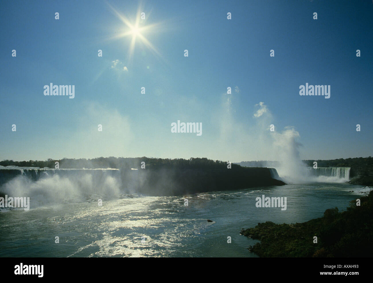 Canadian and American waterfalls at Niagara on the US Canada border ...