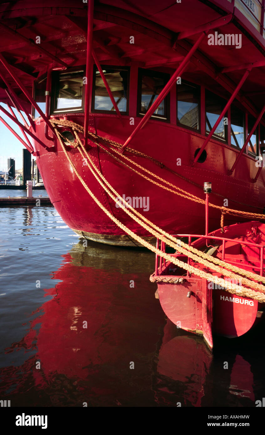 March 19, 2008 - Converted lightship (restaurant and hotel) at Vorsetzen in the German port of Hamburg. Stock Photo