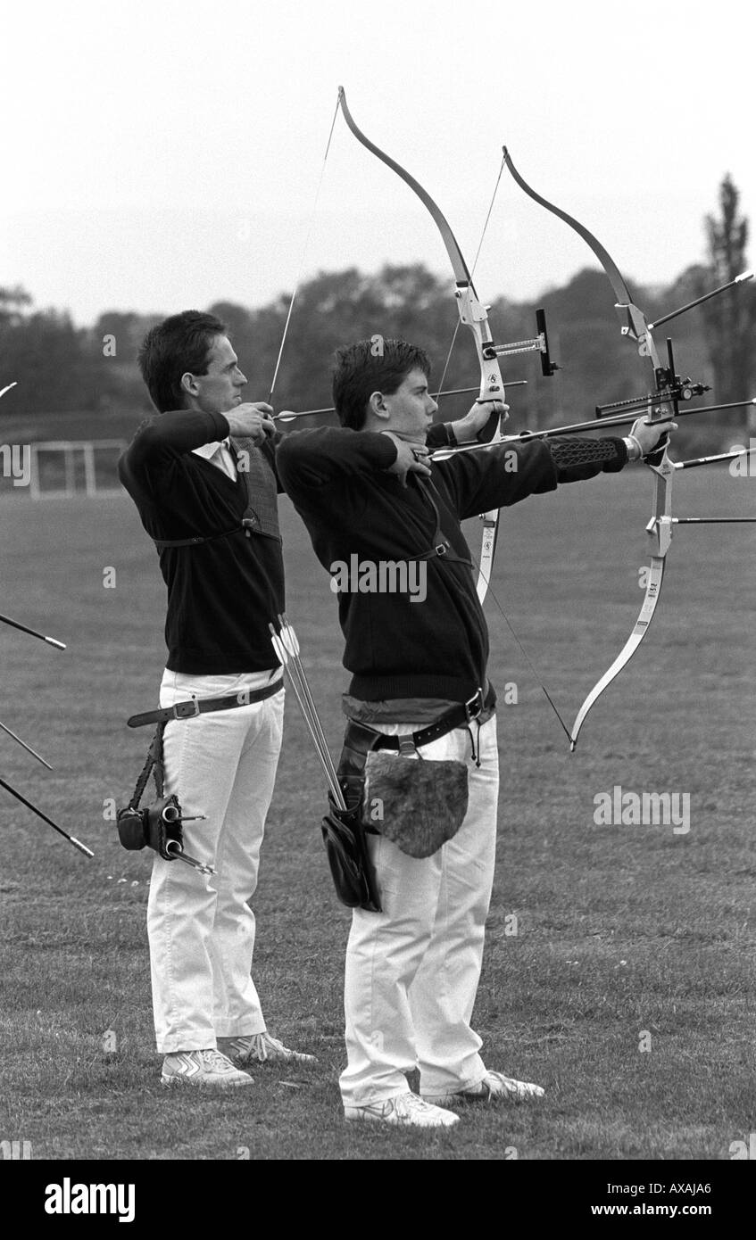 Two archers in a competition, Leamington Spa, Warwickshire, England, UK Stock Photo