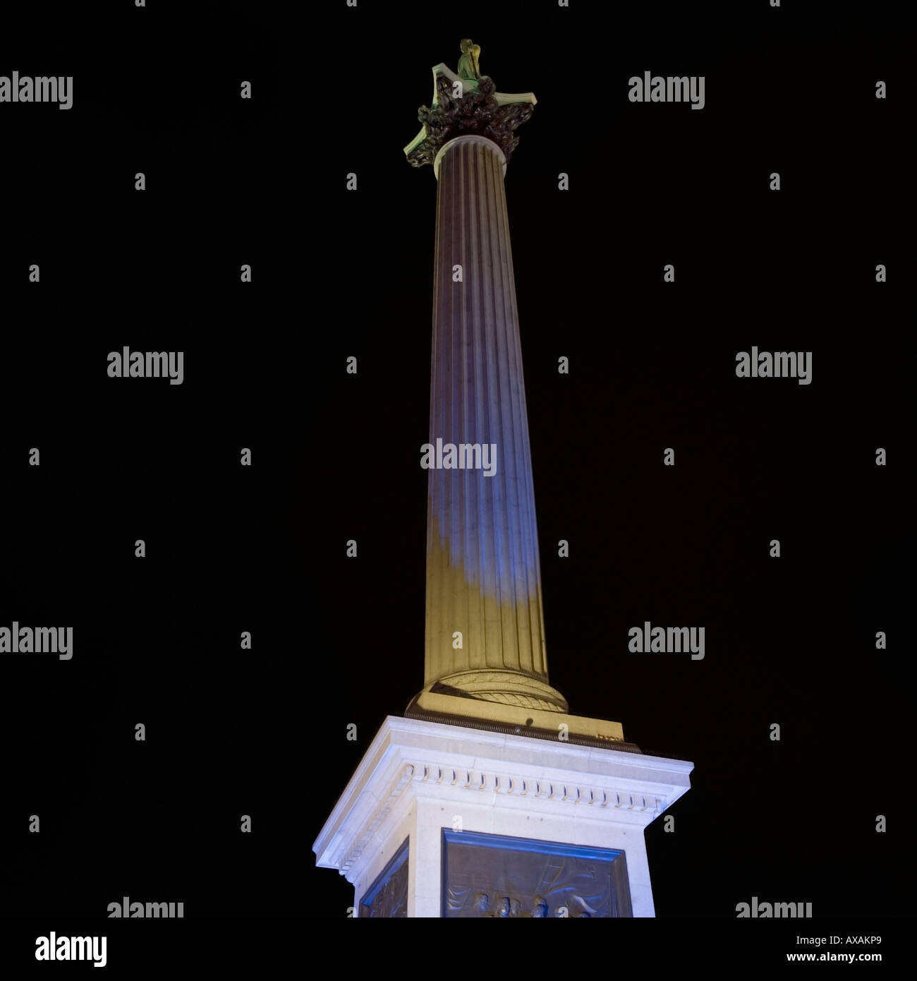 Nelson's Column Trafalgar Square at night Stock Photo
