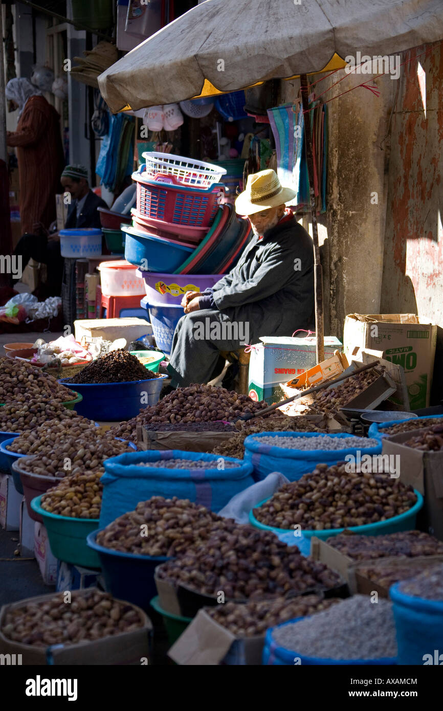 Agadir market, Morocco, North West Africa. Man with hat asleep in ...