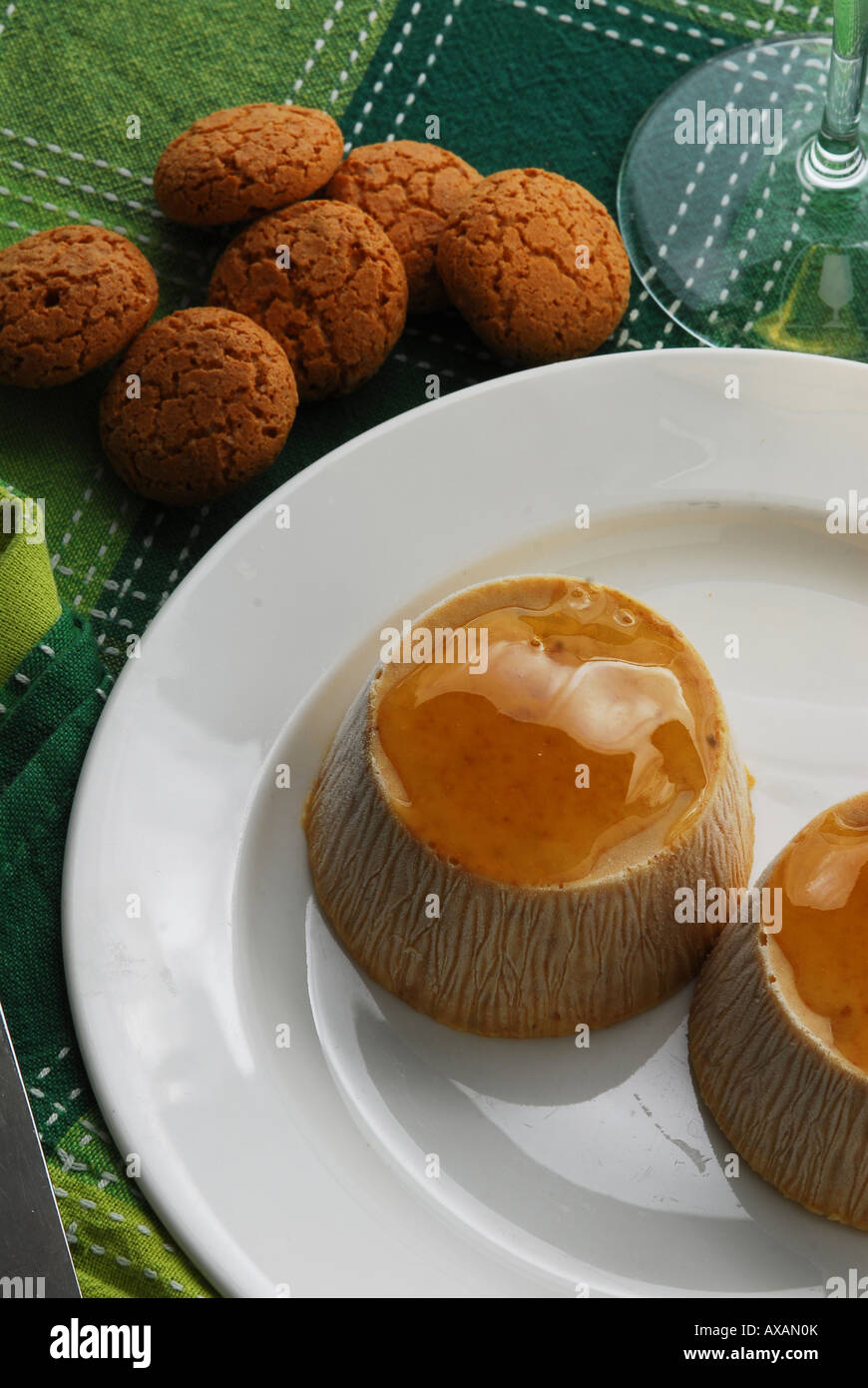 Pudding with macaroons - Budino agli amaretti - Emiglia Romagna - Italian kitchen Stock Photo