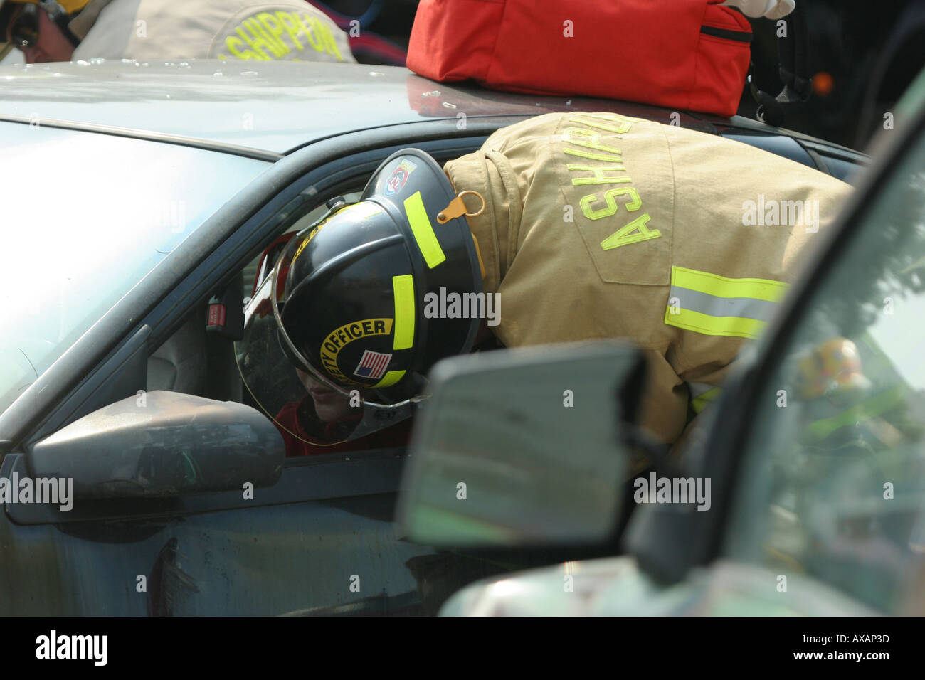 Fire fighter from Ashippun Fire Department with his head in the victim