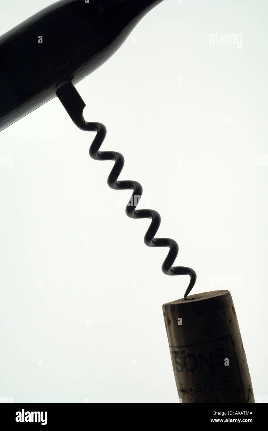 silhouette of corkscrew and red wine cork Stock Photo Alamy