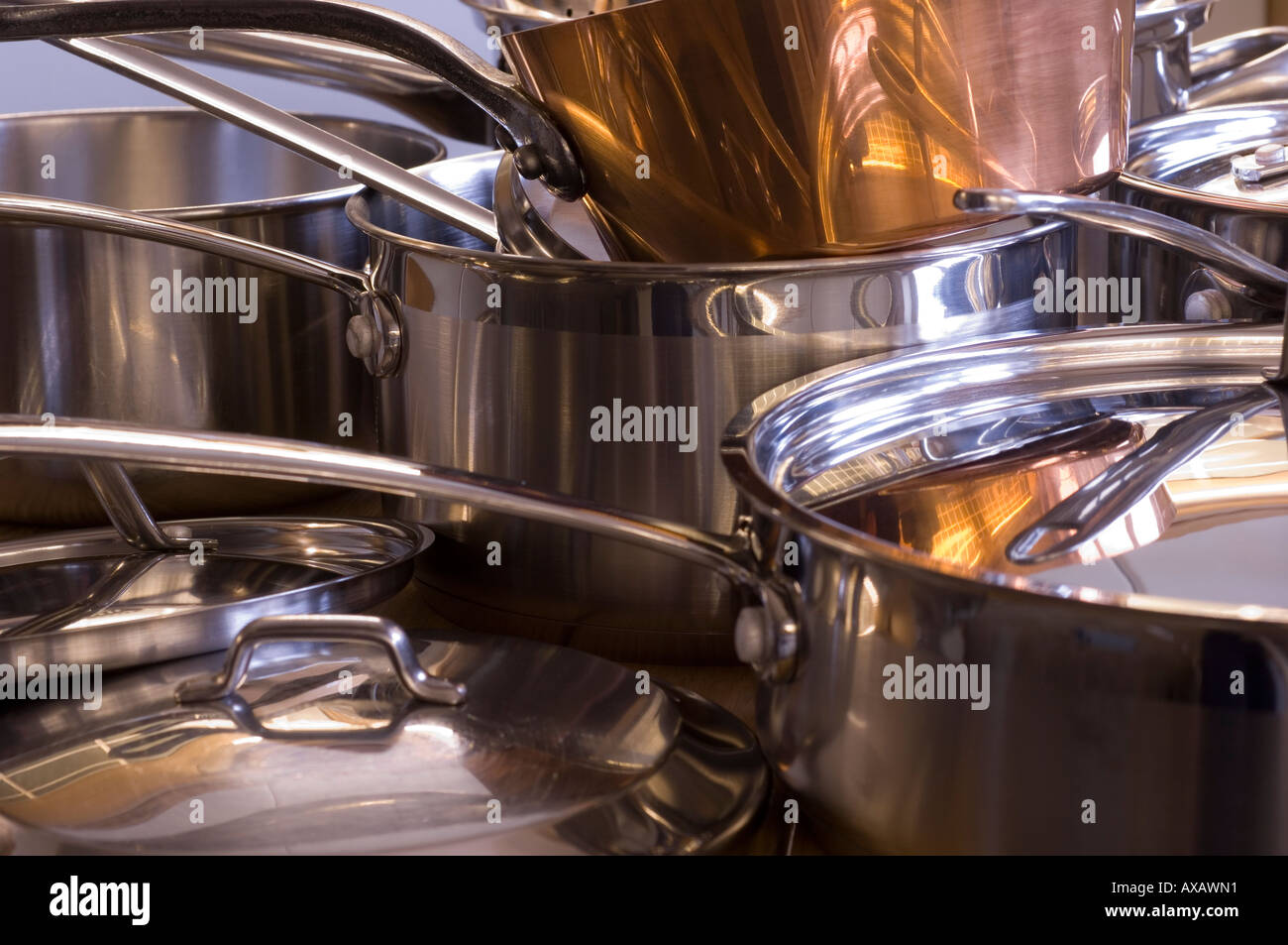 copper and stainless steel pans Stock Photo Alamy